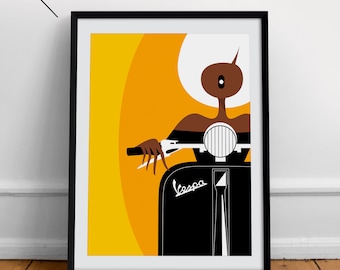 Vespa-poster, vintage sociale club, jaren zestig, mods, gele kleur