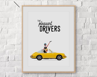 Porsche Targa 911 car poster, yellow color, poster vintage convertible vintage vintage car