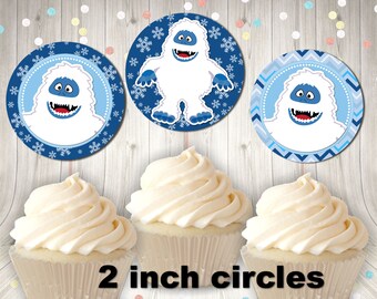 Bumble Abominable Snowman 2 inch circles cupcake toppers - Yeti Snowman 2 inch circles -