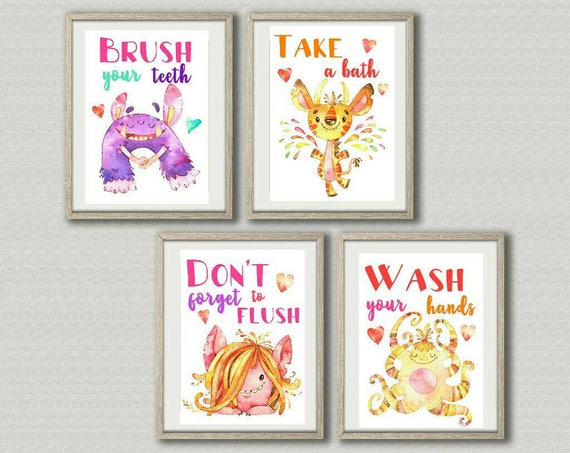 Little Monsters Bathroom Wall Art Kids Decor Image 0