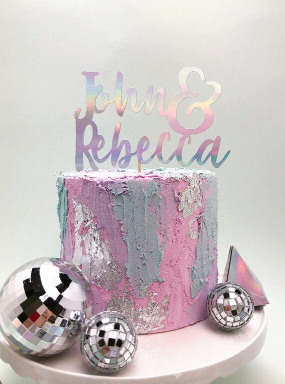 Personalised Holographic Wedding Cake Topper Custom Names Etsy