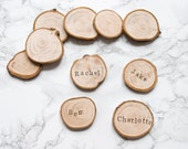Rustic Wood Slice Place Settings, Custom Wedding Place Name Cards, Personalised Escort Cards, Wooden Wedding Favours, Woodland Table Decor