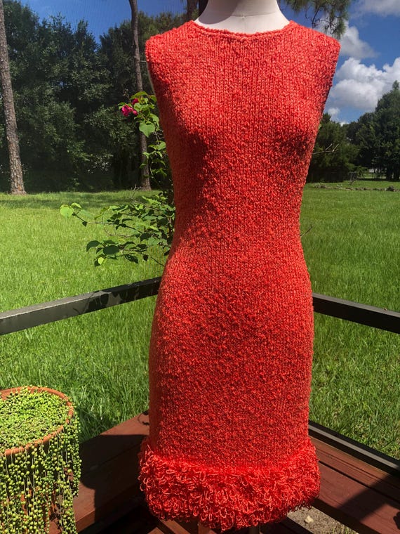 Vintage 60s Boucl Knit Dress GoGo Mod Socialite Bombshell Wiggle