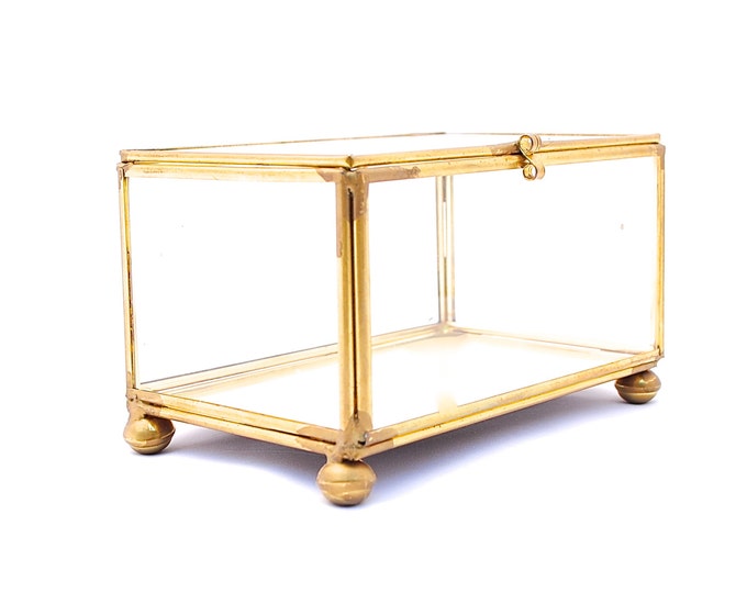 Vintage Brass Glass Jewelry Case / Glass Display Case / Glass Curio Etsy