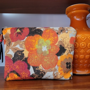 Bolsa cosmética de tecido vintage Groovy, bolsa clutch, bolsa grande com zíper