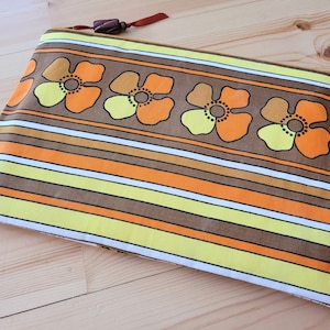 Capa para laptop de algodão vintage. Clutch elegante, bolsa de tecido vintage, capa para iPad, bolsa grande com zíper, bolsa floral, capa laranja para laptop