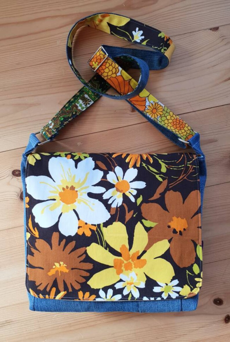 Funky Vintage Fabric Messenger Bag floral bag cross body Etsy
