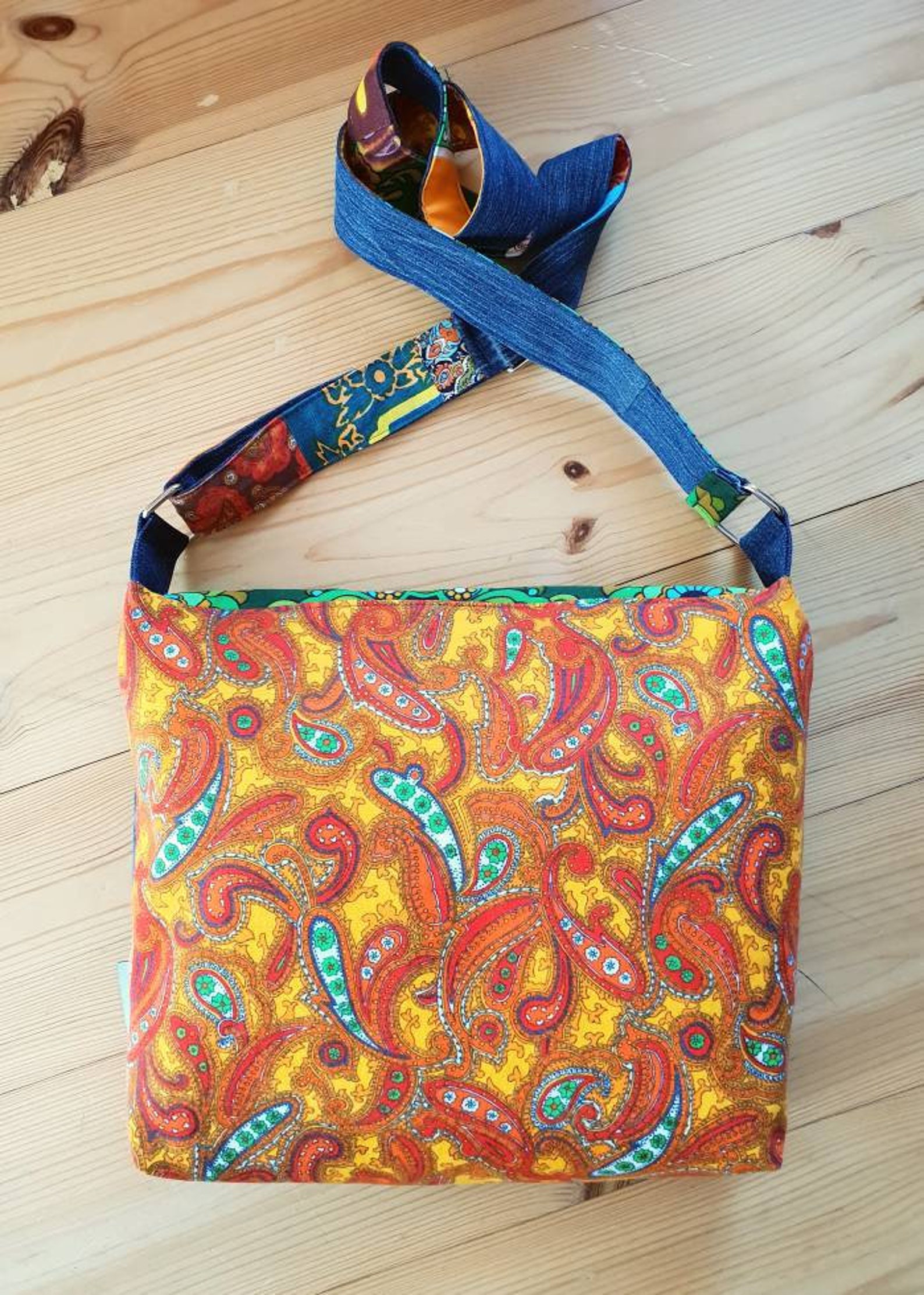 Funky Vintage Fabric Messenger Bag paisley bag cross body Etsy