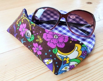 Funky Glasses Case, vintage fabric case, retro glasses case, paisley glasses case, purple glasses case, floral glasses case