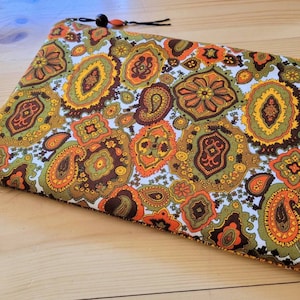 Paisley Pop! Capa para laptop em tecido vintage. Clutch elegante, bolsa de tecido vintage, capa para iPad, bolsa grande com zíper, capa paisley para laptop