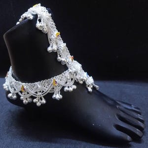 Silver Plated Anklet: Indian Bollywood CZ AD Stone Embellished Payal