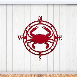 Crab Compass Custom Metal Sign, Retirement Gift for Maryland or Florida, Crab Shack Seafood Restaurant Wall Art, Outdoor Summer Decor