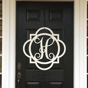 Monogram Door Wreath Metal Sign: Personalized Initial, Modern Farmhouse Door Decor