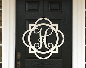 Monogram Door Wreath Metal Sign: Personalized Initial, Modern Farmhouse Door Decor