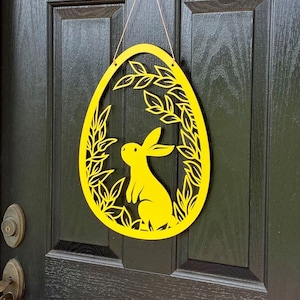 Easter Bunny in Vines Metal Door Wreath, Colorful Easter Door Sign, Spring Farmhouse Home Decor, Outdoor Porch Decor, Custom Gift for Her