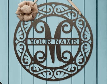 Personalized Metal Monogram Door Wreath: Custom Family Name Sign