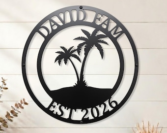 Personalized Metal Palm Tree Sign for Coastal Beach House Decor
