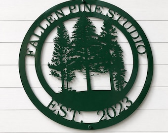 Personalized Pine Tree Metal Sign, Custom Family Name Cabin Decor