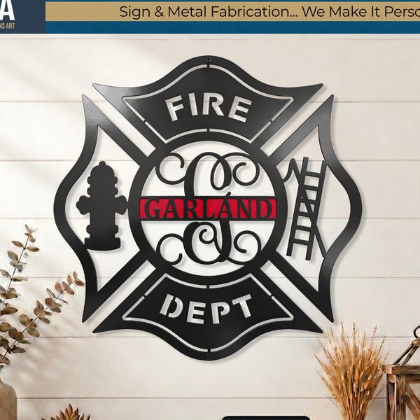 Personalized Firefighter Maltese Cross Metal Sign Fire Department Decor
