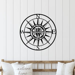 Nautical Monogram Split Name Compass Outdoor Wall Art Available up to 47 image 2