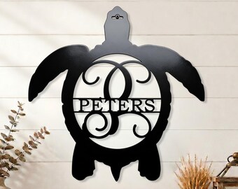 Sea Turtle Metal Monogram Door Hanger: Coastal Decor