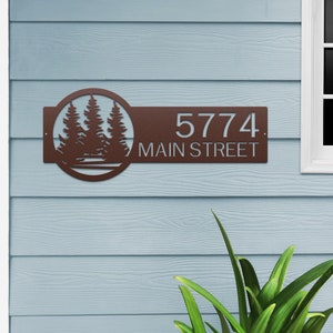 Custom Pine Tree Address Sign: Heavy Duty Steel House Number Plaque