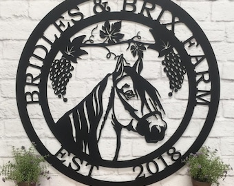 Personalized Horse Ranch Metal Sign: Grapevine Equestrian Decor
