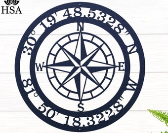 GPS Coordinates Sign | Nautical Compass | metal wall art | latitude longitude | Custom Metal sign | address sign | Exclusive design of HSA