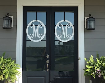 4 PC Set :Oval Double Door Wreaths with matching hooks -  2 EA Monograms and 2 EA over-the-door-hooks