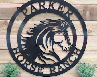 Custom Metal Horse Ranch Sign: Personalized Farmhouse Decor