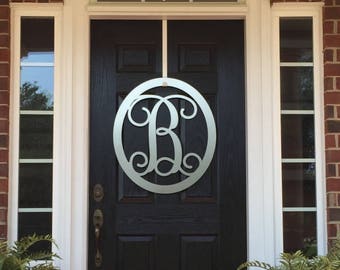 CLASSY CLASSIC:  Metal Monogram Door Wreath, Monogram Door Hanger, Front Door WREATHS,  Front Door Decor, Year Round Wreaths, Oval Monogram