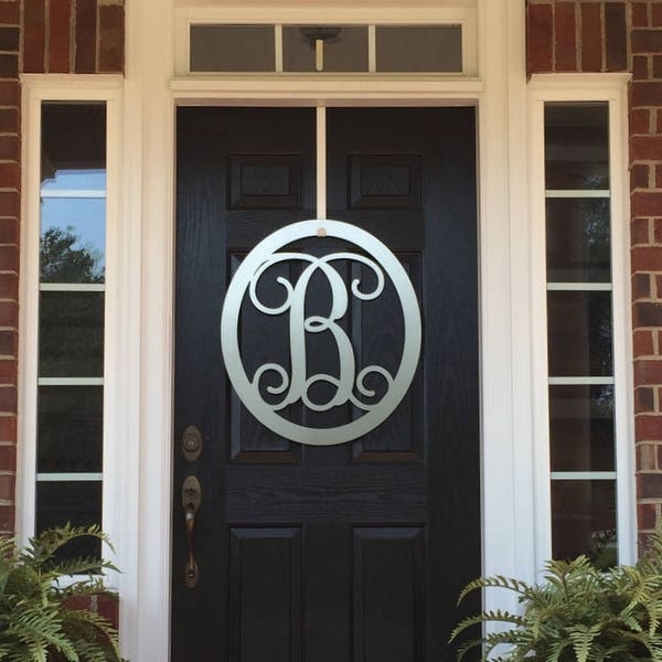 CLASSY CLASSIC:  Metal Monogram Door Wreath, Monogram Door Hanger, Front Door WREATHS,  Front Door Decor, Year Round Wreaths, Oval Monogram