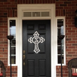 Metal Front Door Wreath Cross Door Hanger Monogram Door Etsy