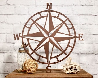 Compass Wall Decor, Nautical Compass,Wall Art, Nautical Metal Wall Art, Nautical Rose, Outdoor Metal Art, Compass Wall Hanging, Beach Decor