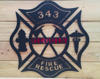 Maltese Cross with Axes,  Medic Sign & Hydrant | Monogram Door Hanger, Firefighter gift, Firefighter decor