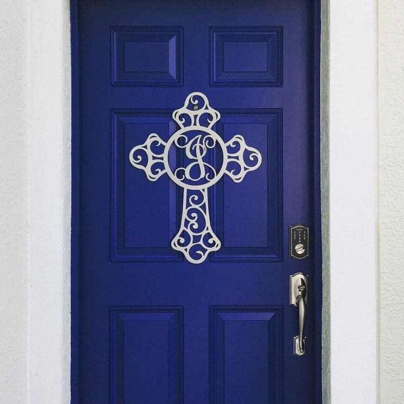 Metal Cross Front Door Wreaths Monogram Hanger Initial Image 0