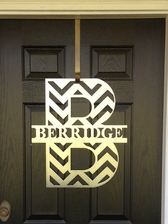 Chevron Monogram Front Door Wreath Monogram Door Wreath Initial Door Wreath Last Name Sign Personalized Gift Wedding Gift