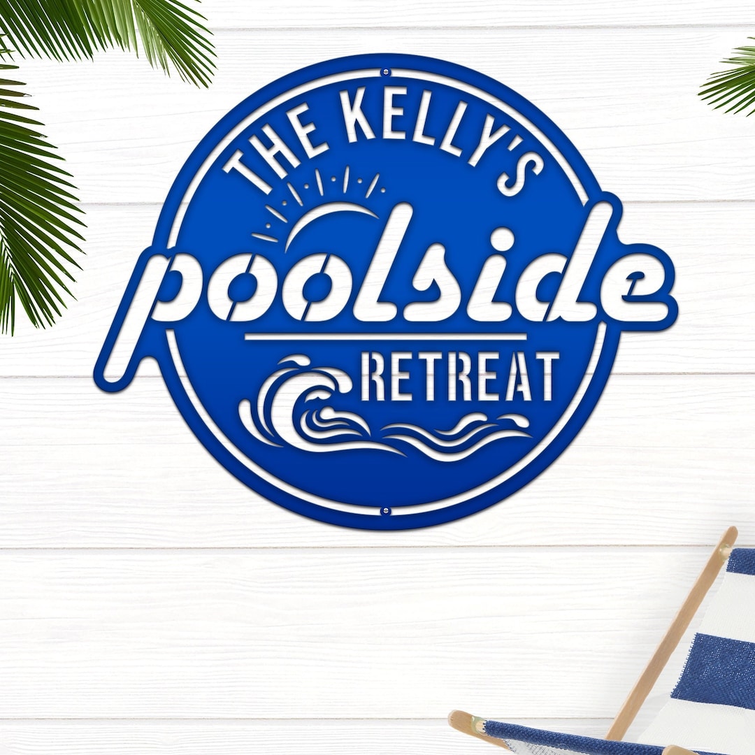 Personalized Outdoor Pool Sign Summer Home Decor, Family Name Sign Tiki