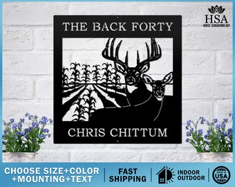 Personalized Metal Deer Sign with Corn Rows  | Custom Cabin Sign |  Gift for Deer Hunter |  HSFS1004