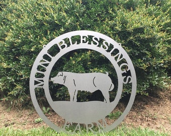 Pig Farm sign | Metal Pig Sign | Personalized Farm Sign| Barn Sign| Ranch Sign| Farmhouse Decor |  Outdoor Sign | Custom Metal Sign