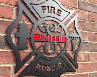 Personalized Firefighter Maltese Cross Metal Sign Custom EMS EMT Wall Art