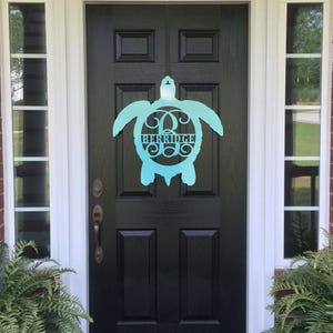 Sea Turtle Metal Monogram Door Hanger: Coastal Decor