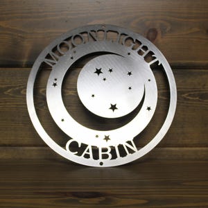 Moon & Stars Custom Metal Sign, Personalized Starry Night Cabin Sign, Moonlight Wall Art, Night Sky Outdoor Metal Art, Family Name Sign Gift
