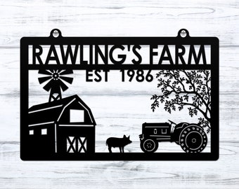 Personalized Barn & Tractor Established Sign - Made of Metal- Farmhouse Wall Art