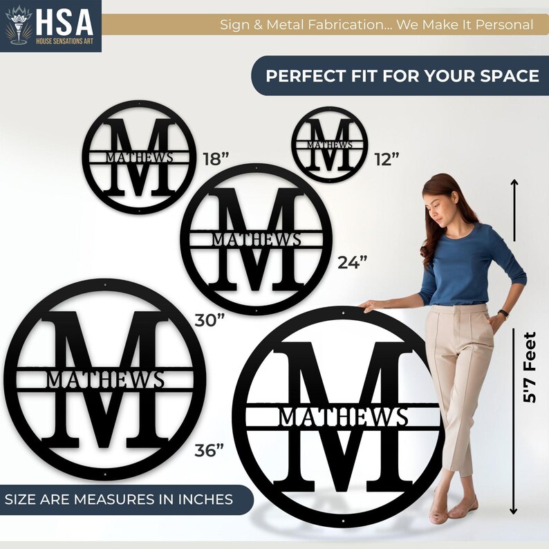 Custom Metal Sign - Personalized Family Name Home Decor  , Monogram Door Wreath, Garden Wall Art