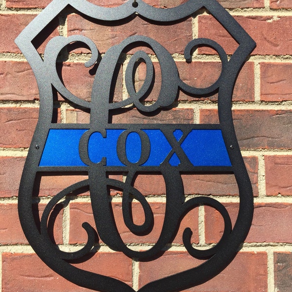 Metal Personalized Police Badge, Monogram Door Wreath, Front Door Wreath, Metal Art, Wall Decor Police Officer Gifts, Graduation Gift