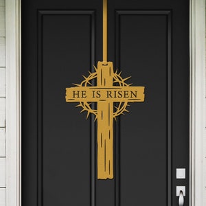 Cross Crown of Thorns Door Wreath | He is Risen Door Decor | He Lives Christian Wall Art