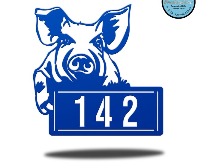Artsy Farmhouse Pig Address Plaque | Pig House Numbers Sign | Farmhouse Mailbox Marker Patio & Outdoor Decor