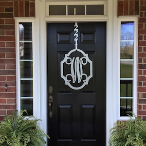 Wingate Scallop: Metal MONOGRAM DOOR Hanger/Door Wreath shown on black front door