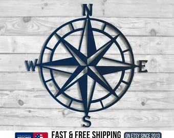 Metal Compass Rose Sign, Nautical Coastal Wall Art, Lake House Decor